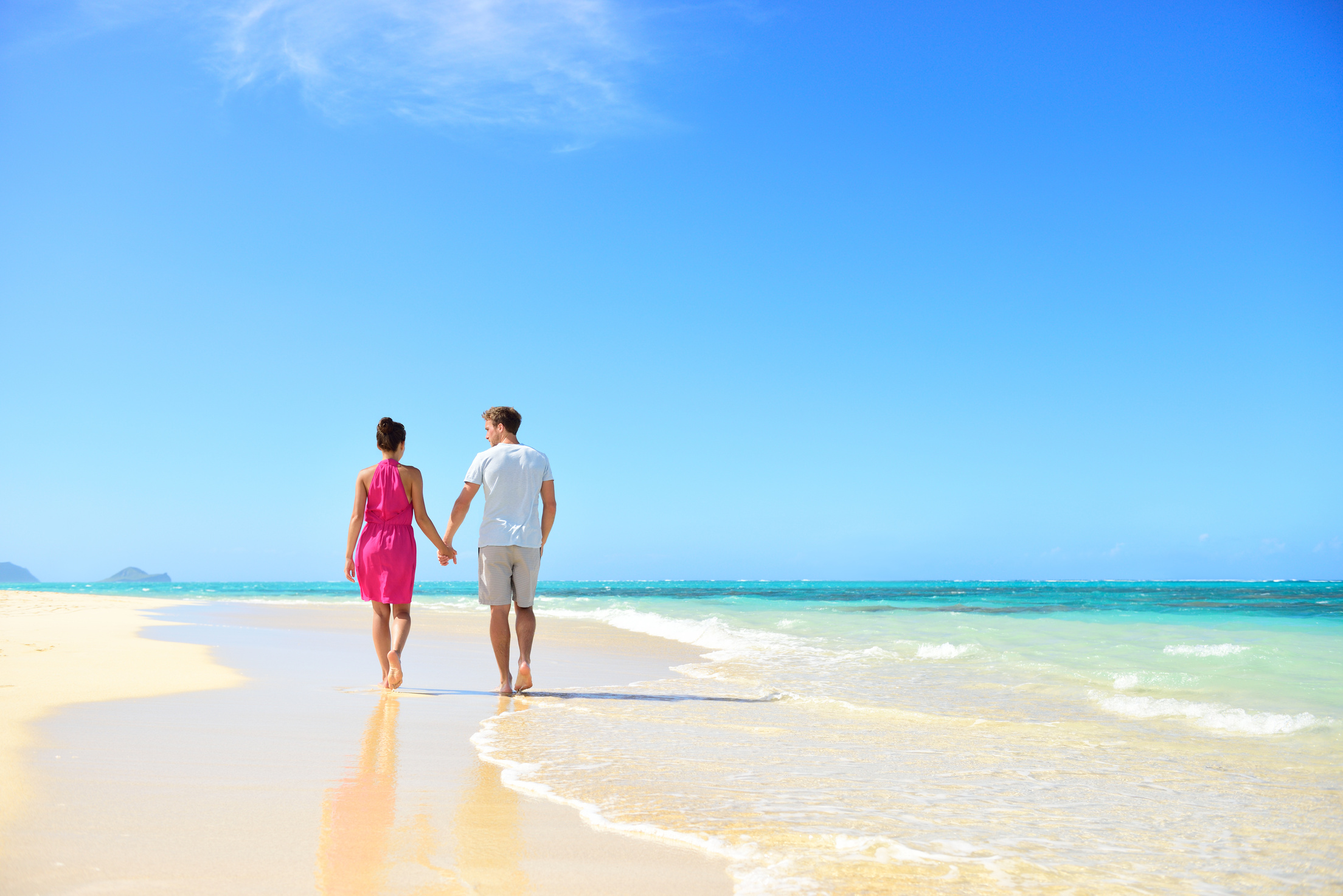 Beach Couple Holding Hands Walking 